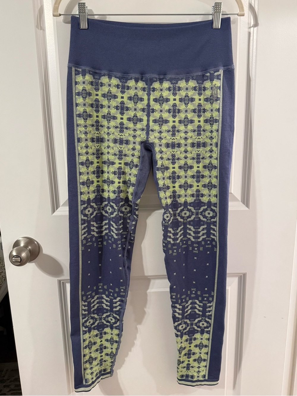Free People Movement Funky Fall Winter Maximalist Leggings-Blue and Lime M/L